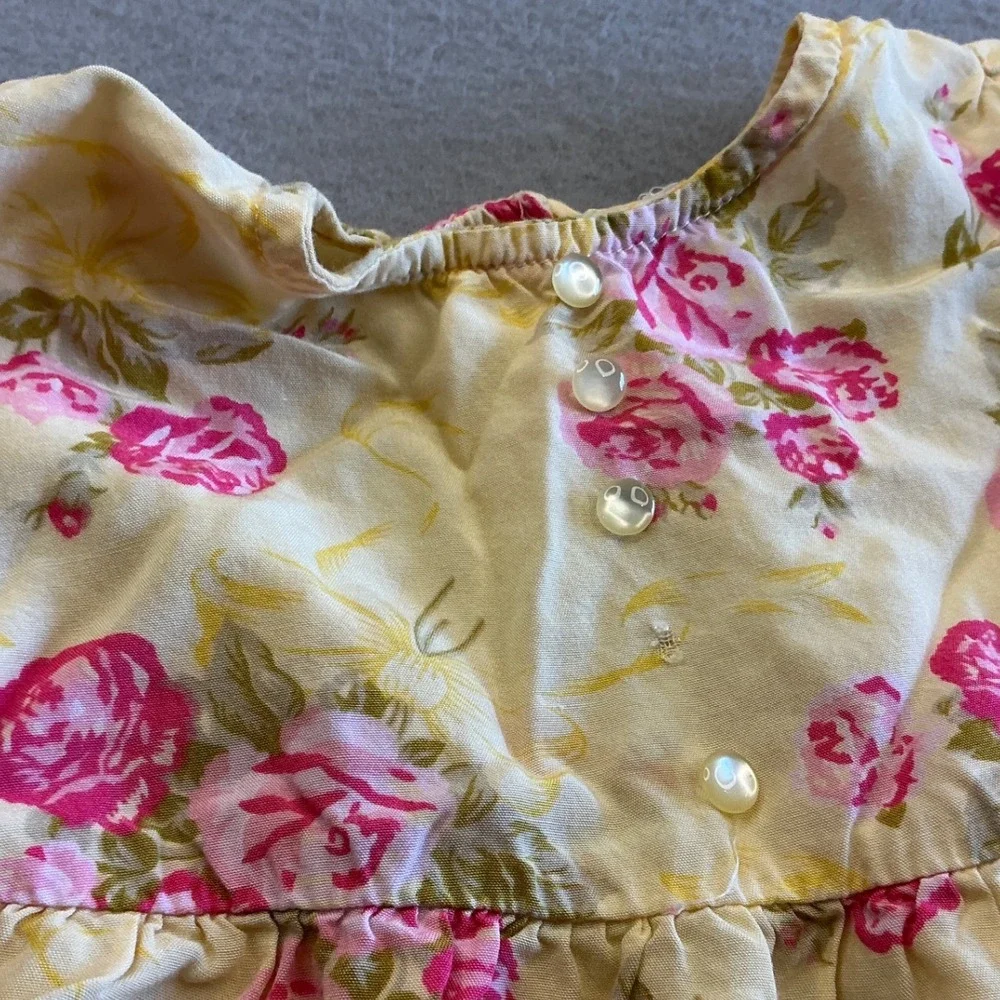 The Childrens Place Vintage Floral Babydoll Dress Yellow Pink Rose 3T Cottage - Picture 2 of 11
